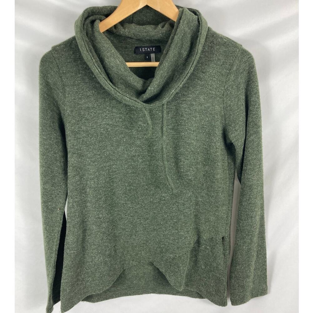 1 State Cowl Neck Layered Bottom Sweater Green Size Small